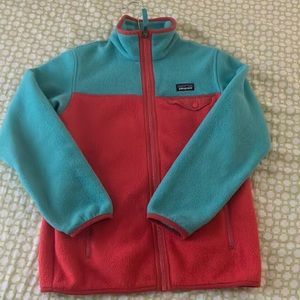 Girls size medium Patagonia fleece jacket coral and turquoise